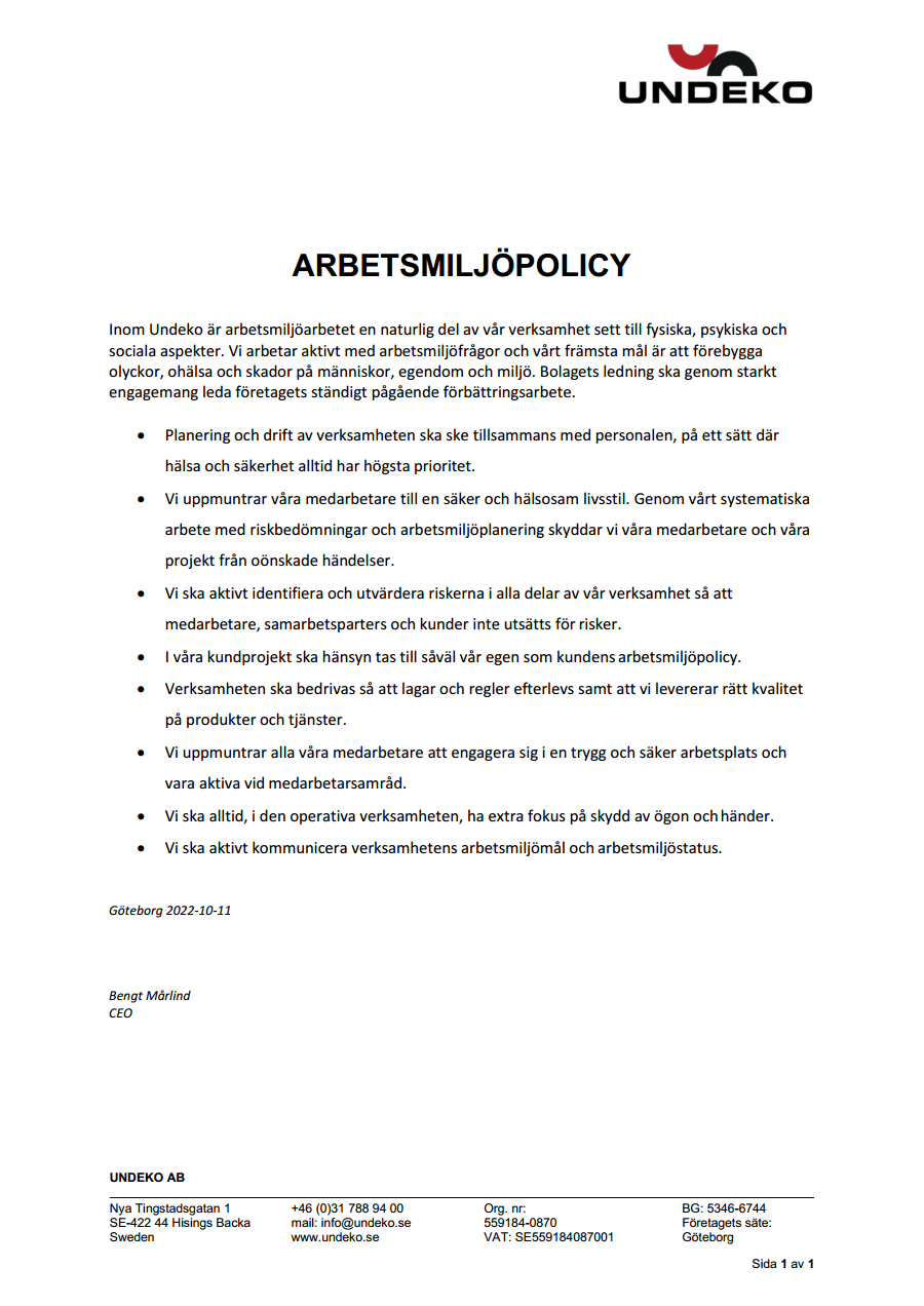Arbetsmiljpolicy